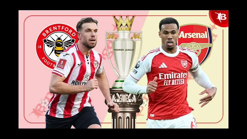 Cầu thủ Brentford và Arsenal tranh chấp bóng trên sân cỏ